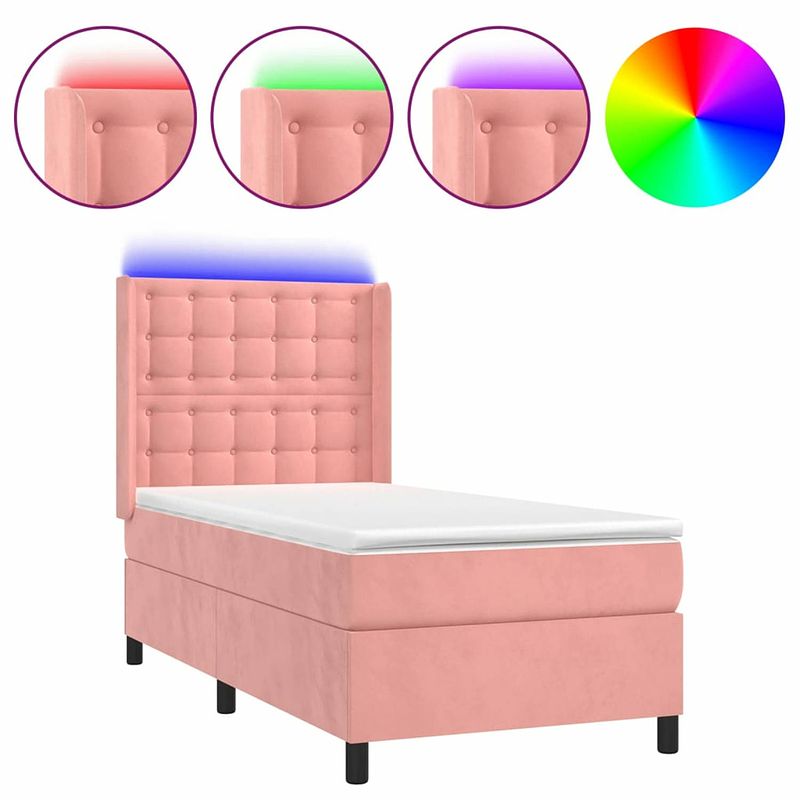 Foto van Vidaxl boxspring met matras en led fluweel roze 100x200 cm