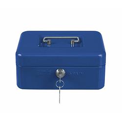 Foto van Amig geldkistje met 2 sleutels - blauw - staal - 20 x 16 x 9 cm - inbraakbeveiliging  - geldkistjes