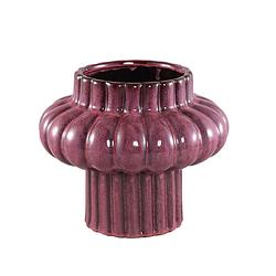 Foto van Ptmd sannee red ceramic pot ribbed wide middle m