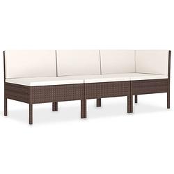 Foto van Vidaxl 3-delige loungeset met kussens poly rattan bruin