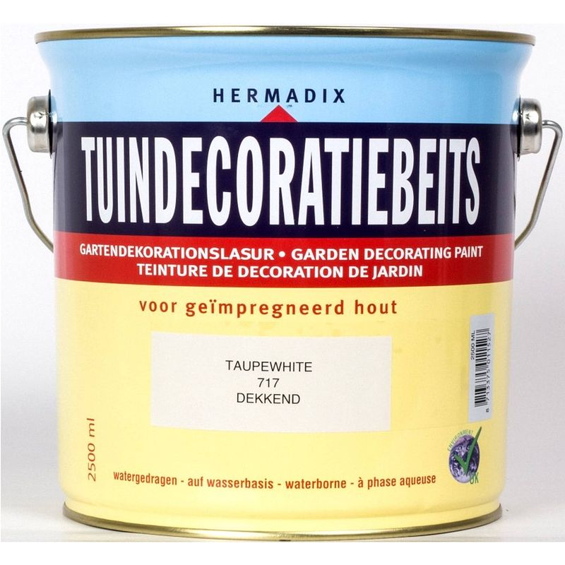 Foto van Hermadix - tuindecoratiebeits 717 taupe white 2500 ml