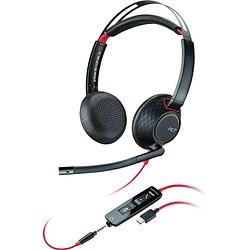 Foto van Plantronics c5220 blackwire on ear headset kabel telefoon stereo zwart noise cancelling microfoon uitschakelbaar (mute)