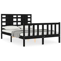 Foto van The living store bedframe - massief grenenhout - 195.5 x 145.5 x 100 cm - zwart