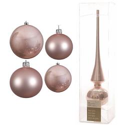 Foto van Glazen kerstballen pakket lichtroze glans/mat 38x stuks 4 en 6 cm met piek glans - kerstbal