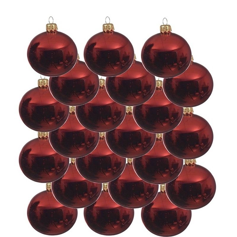 Foto van 18x glazen kerstballen glans kerst rood 8 cm kerstboom versiering/decoratie - kerstbal