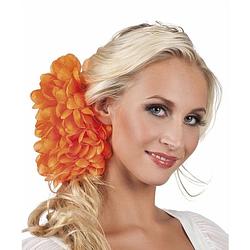 Foto van Haaraccessoire oranje dahlia bloem clip 20 cm - verkleedhaardecoratie