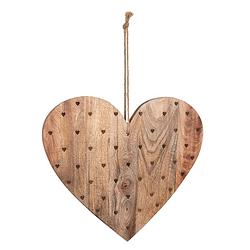 Foto van Clayre & eef decoratie snijplank 38x40 cm bruin hout hartvormig hartjes borrelplank tapasplank serveerplank bruin