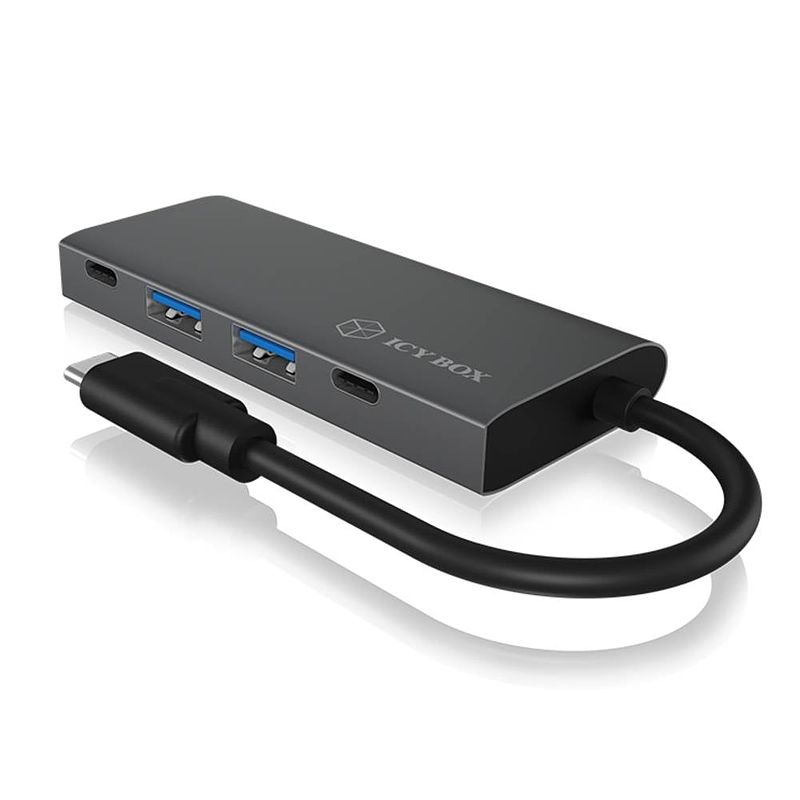 Foto van Icy box ib-hub1428-c31 usb-c® (usb 3.2 gen 2) multiport hub 4 poorten antraciet, zwart