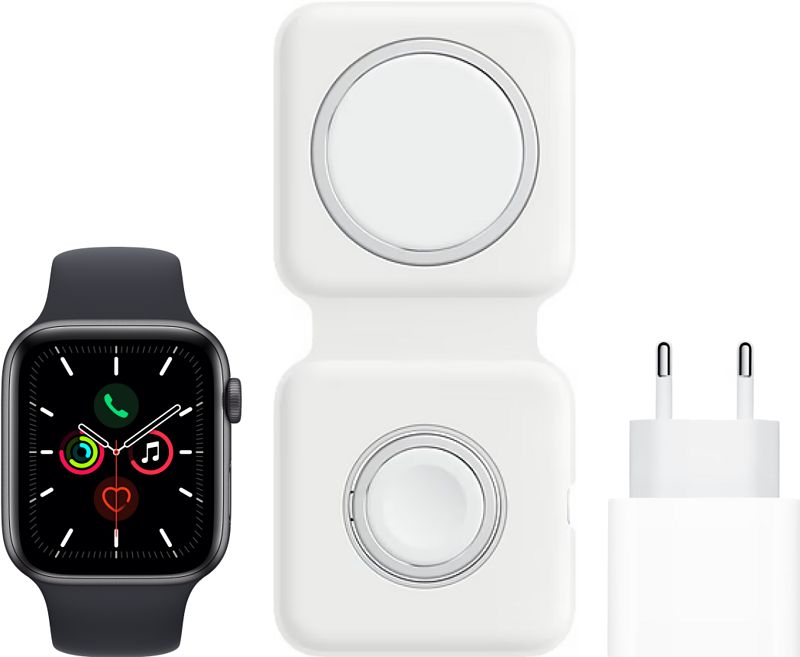 Foto van Apple watch se 44mm space gray aluminium middernacht sportband + magsafe oplaadpakket