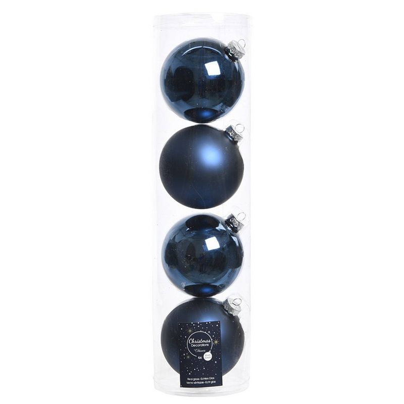 Foto van Tubes met 12x donkerblauwe kerstballen van glas 10 cm glans en mat - kerstbal