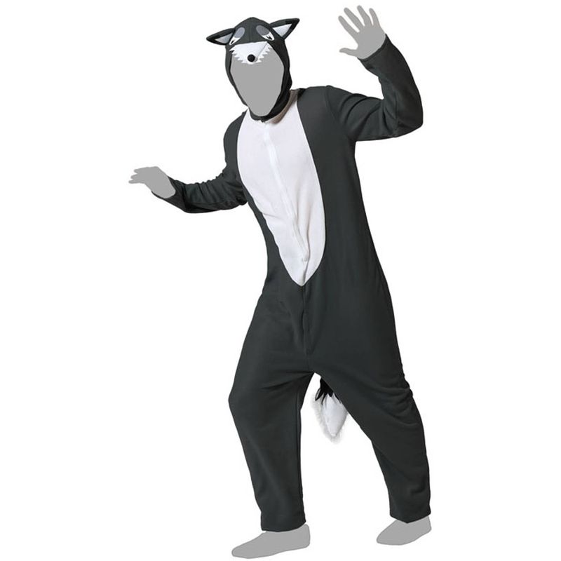 Foto van Grijze wolf dieren verkleedkleding onesie voor volwassenen m/l (38-40) - carnavalskostuums