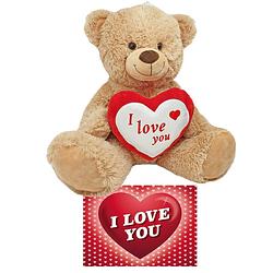 Foto van Bruine pluche knuffelbeer/teddybeer 45 cm incl. valentijnskaart i love you - knuffelberen