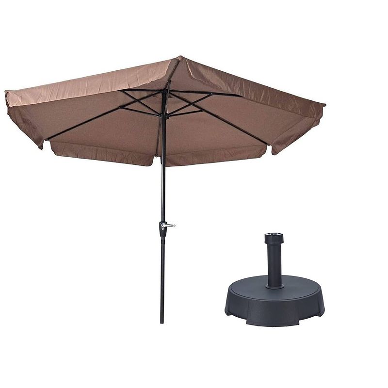 Foto van Parasol gemini taupe ø300 cm + inclusief parasolvoet 25 kg