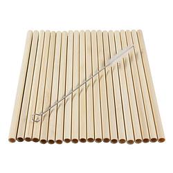 Foto van 20x bamboe rietjes 20 cm met borstel - drinkrietjes
