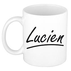 Foto van Naam cadeau mok / beker lucien met sierlijke letters 300 ml - naam mokken