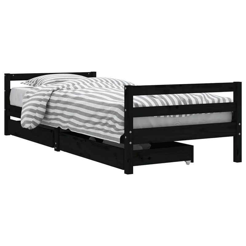 Foto van Vidaxl kinderbedframe met lades 90x200 cm massief grenenhout zwart