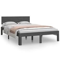 Foto van The living store bedframe - grijs - 195.5 x 123.5 x 69.5 cm - massief grenenhout