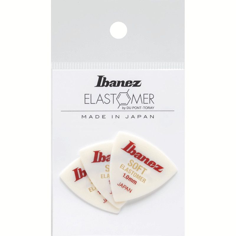 Foto van Ibanez bel8st10 elastomer plectrums 3-pack soft 1.0 mm - wit triangle