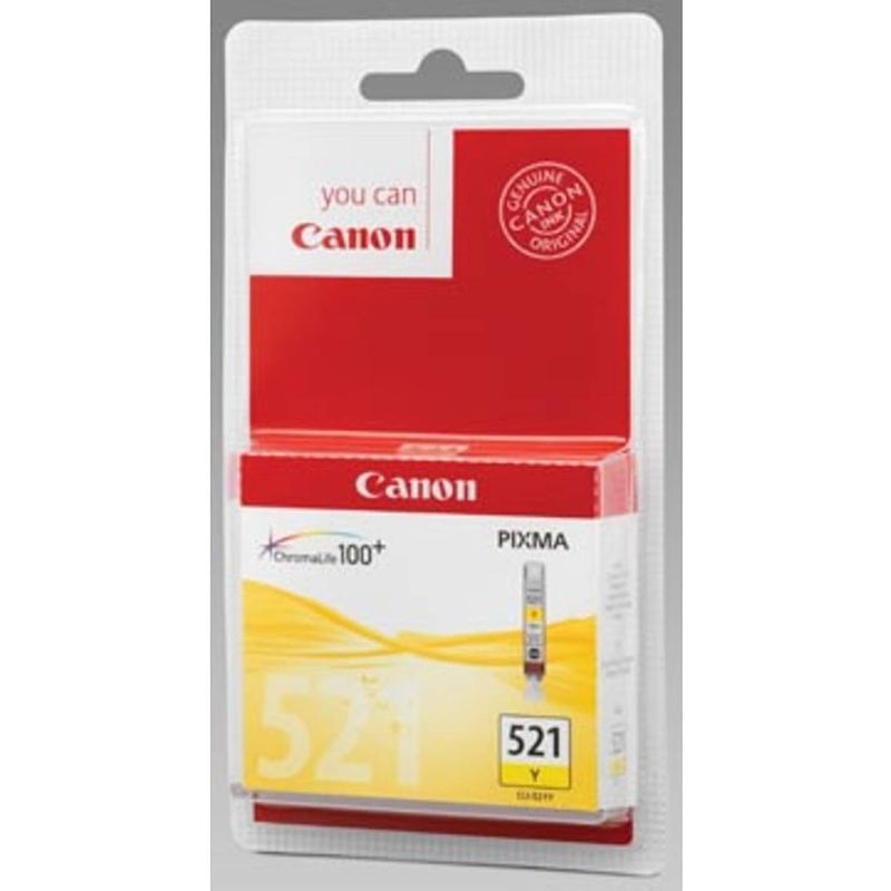 Foto van Canon inktcartridge cli-521y geel, 445 pagina's - oem: oem: 2936b008, met beveiligingsysteem