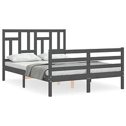 Foto van The living store houten bedframe - massief grenenhout - grijs - 195.5 x 125.5 x 100 cm - multiplex lattenbodem