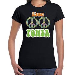 Foto van Toppers jaren 60 flower power verkleed shirt zwart met peace tekens dames xl - feestshirts