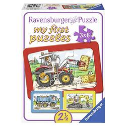 Foto van Ravensburger mijn eerste puzzel graafmachine + tractor + kiepauto - 3 x 6 stukjes