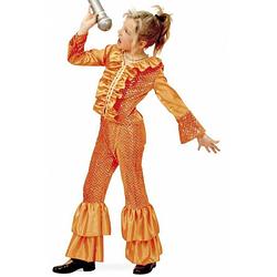 Foto van Oranje glitter kostuum voor meisjes 140 (10 jaar) - carnavalskostuums