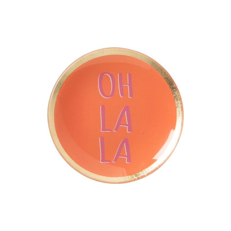 Foto van Deco schaaltje 'soh la la's - goud/roze/oranje - ø10.3x1 cm