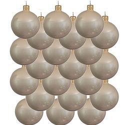 Foto van 18x glazen kerstballen glans licht parel/champagne 8 cm kerstboom versiering/decoratie - kerstbal