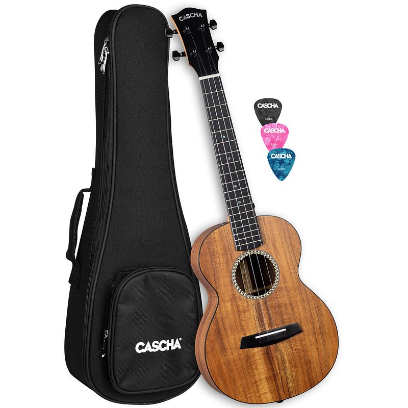 Foto van Cascha hh 2349 solid top acacia tenor ukelele set