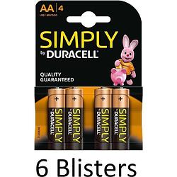 Foto van 24 stuks (6 blisters a 4 st) duracell aa simply batterijen