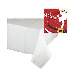 Foto van Kerst thema tafelkleed/tafellaken met servetten set wit met rood - tafellakens