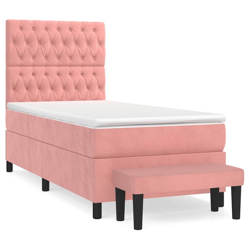 Foto van The living store boxspringbed - fluweel - pocketvering - middelharde ondersteuning - huidvriendelijk - roze - 203 x 90