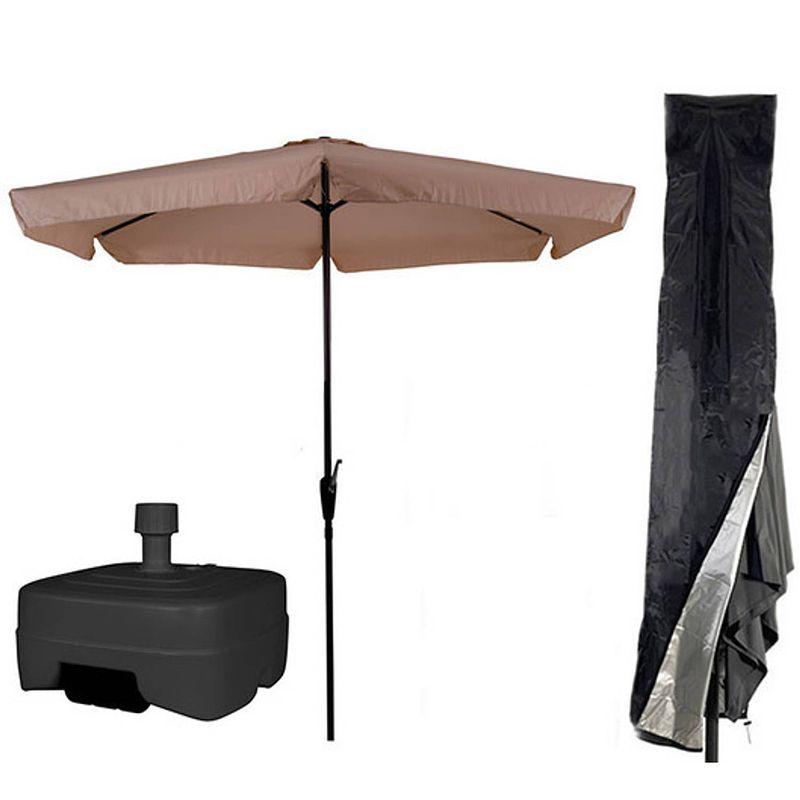 Foto van Cuhoc beige / ecru parasol - parasolhoes - extra zware vulbare verrijdbare parasolvoet - parasol combi