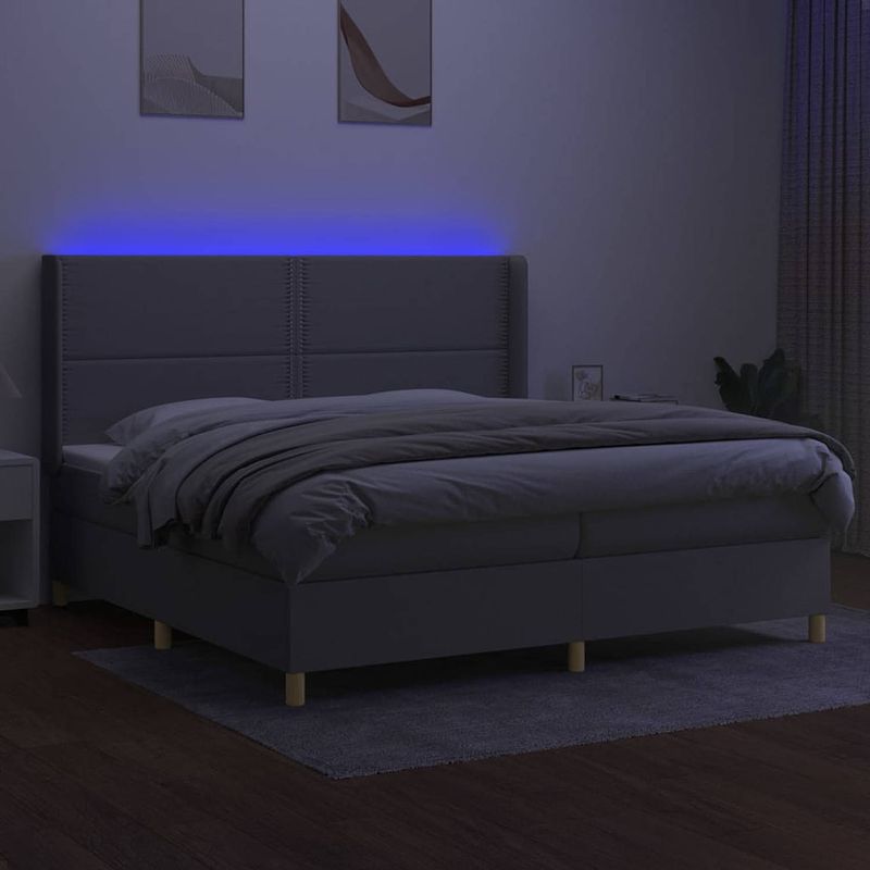 Foto van The living store boxspring - led - 203 x 203 x 118/128 cm - lichtgrijs