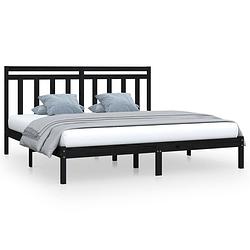 Foto van The living store bedframe grenenhout - zwart - 205.5 x 205.5 x 31 cm - geschikt voor 200 x 200 cm matras