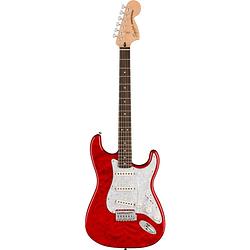 Foto van Squier fsr affinity series stratocaster qmt crimson red transparent elektrische gitaar