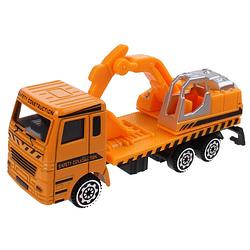 Foto van Jonotoys vrachtwagen met kraan die-cast 11 cm oranje/zilver