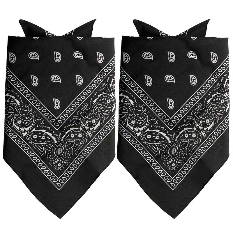 Foto van 2x stuks traditionele bandana'ss - zwart - 52 x 55 cm - verkleedhoofddeksels