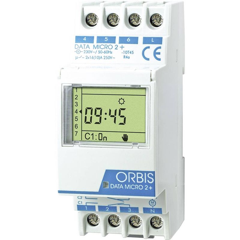 Foto van Orbis zeitschalttechnik data micro-2 + 230 v din-rail schakelklok digitaal 250 v/ac