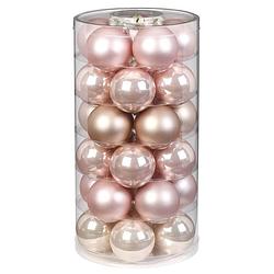 Foto van 60x stuks glazen kerstballen parel roze 6 cm glans en mat - kerstbal