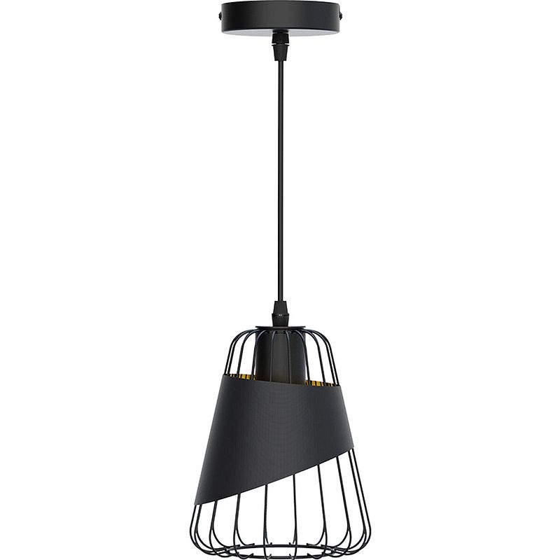 Foto van Led hanglamp - hangverlichting - aigi pendin - e27 fitting - ijzeren frame - retro - klassiek - zwart - aluminium