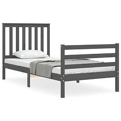 Foto van The living store massief grenenhouten bedframe - grijs - 205.5 x 95.5 x 101 cm - multiplex lattenbodem