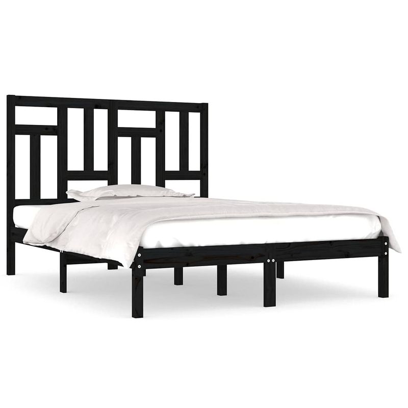 Foto van The living store bedframe - grenenhout - zwart - 195.5 x 145.5 x 31 cm - 140 x 190 cm