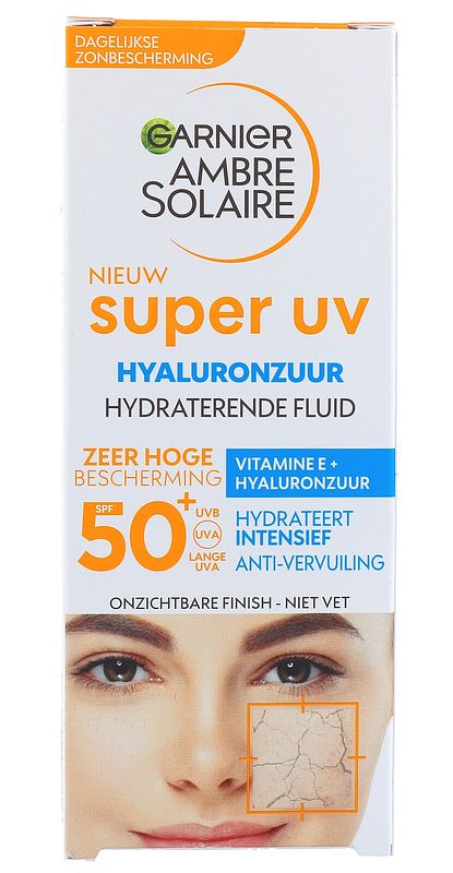 Foto van Garnier ambre solaire super uv hyaluronzuur hydraterende fluid spf 50+