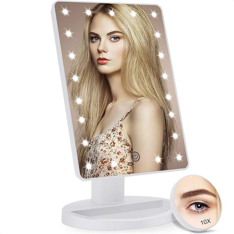 Foto van Strex make up spiegel met led verlichting - wit - 3 verlichtingsmodus - 1/10x vergroting - 360° verstelbaar