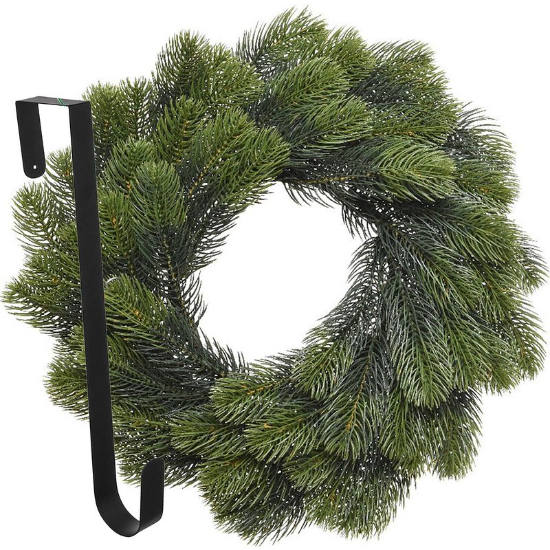 Foto van Kerstkrans 50 cm - groen - met hanger/ophanghaak - kerstversiering - kerstkransen