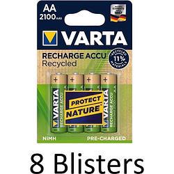 Foto van 32 stuks (8 blisters a 4 st) varta recharge accu recycled aa oplaadbare batterijen 2100 mah