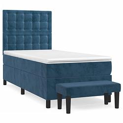 Foto van The living store boxspringbed - donkerblauw - 203 x 100 x 118/128 cm - fluweel - hoofdbord - pocketvering