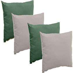 Foto van Bank/sier/tuin kussens voor binnen/buiten set 4x stuks emerald groen/taupe 40 x 40 cm - sierkussens